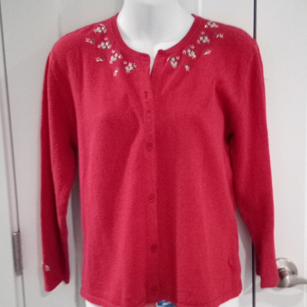 Red Aeropostale Bead Flower Detail Cardigan 3/4 Sleeve